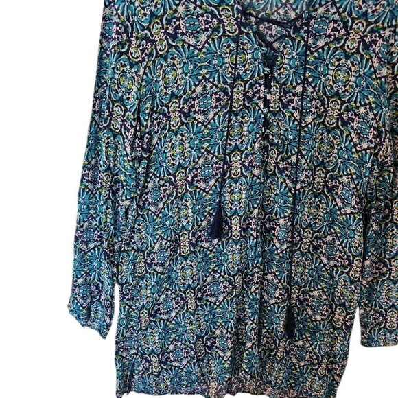 La Blanca Lace Up V-Neck Tunic Blue Floral Figural‎ Print XL - Picture 5 of 13
